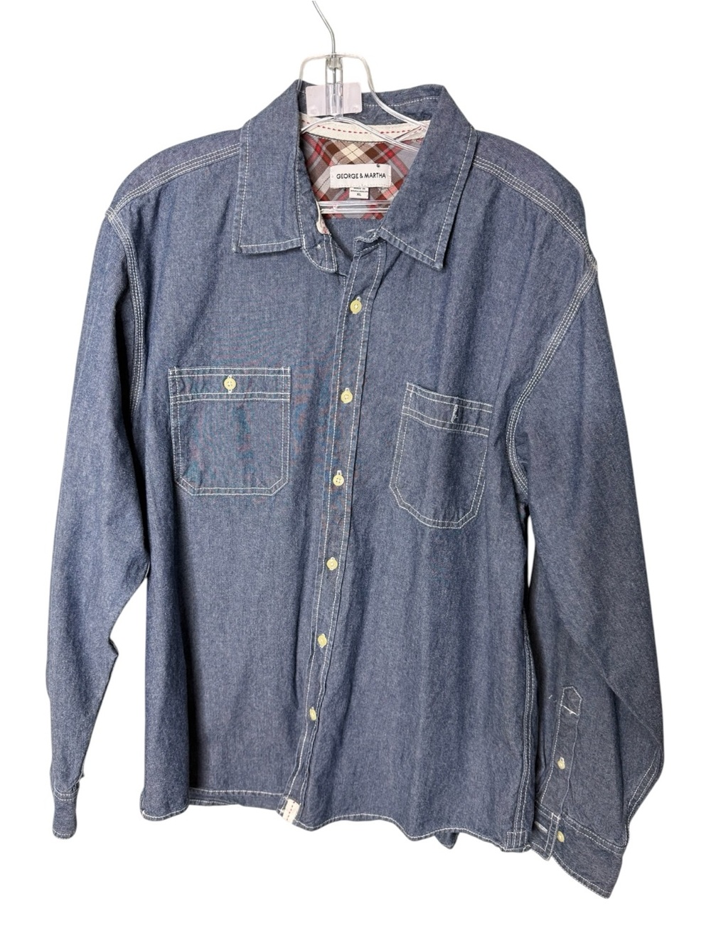 George & Martha Men's Blue Denim Button Down Shirt XL Long Sleeve